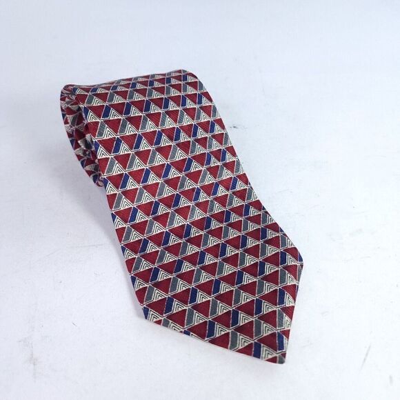 Christian Dior Red Blue Tie Necktie 100% Silk Geometric Printed Tie - Picture 3 of 7